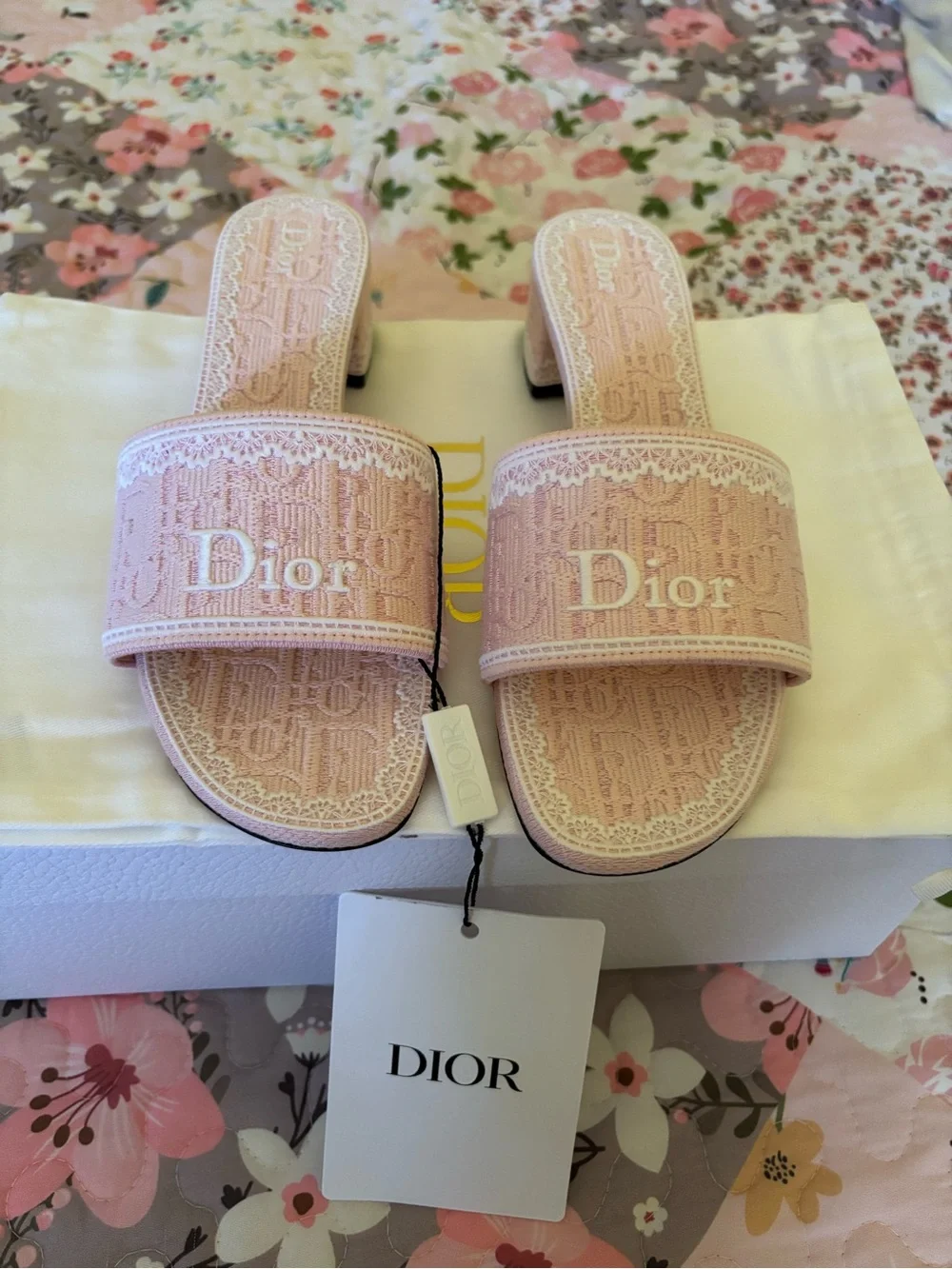 Dior Blush Pink Embroidered Slide Mules - Picture 2 of 7